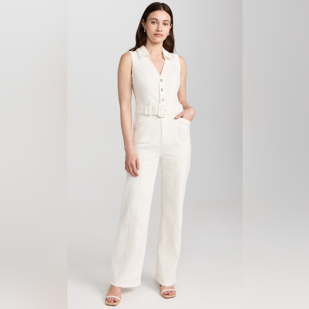 Paige Sasha Jumpsuit In Tonal Ecru Size 0